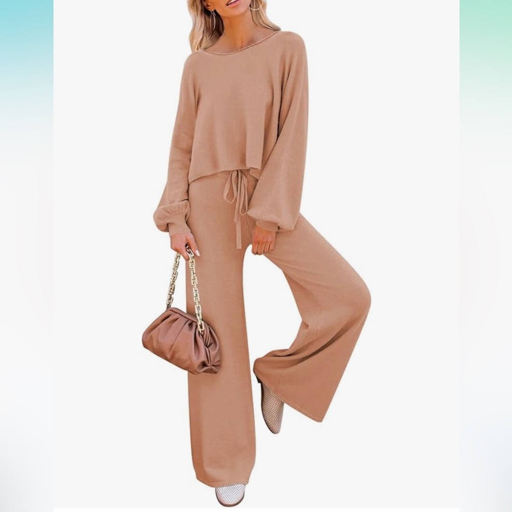 Pink Queen XL NWOT Light Rust crop top high rise Wide-Leg Pants sweater set